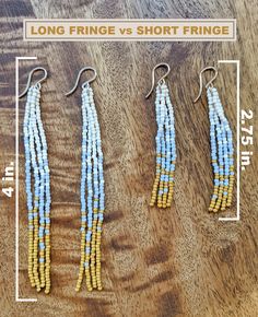 Cylinder Beaded Earrings, Bead Fringe Earrings Tutorial, Simple Beaded Earrings, Short Fringe, Long Fringes, Brick Stitch Earrings, Beaded Fringe, Earring Tutorial, Brick Stitch