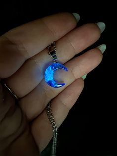 Moon Crystal Pendant, Blue Moon Jewelry, Moon Themed Gifts, Crystal Moon Necklace, Etsy Finds Products, Blue Accessories Aesthetic, Glowing Moon Necklace, Necklaces For Girlfriends