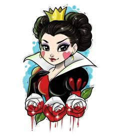 a drawing of snow white with roses on her chest