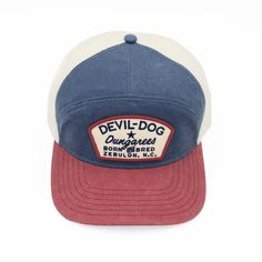 Details This updated 6-panel trucker cap is made from 100% pigment dye cotton and is dedicated to the spirit of being a born & bred DEVIL-DOG®. Red/Blue – Born & Bred patch 6-Panel with yoke, Structured Pigment dye-100% Cotton Crown Height: 3 ½”, Mid Profile Authentic Bandana branding inside crown Pre-curved bill provides all day comfort & shade Plastic Snapback Adjustable Closure Style# DDC115 Imported Best Hats For Men, Cotton Crown, Devil Dogs, Dog Red, Crown Heights, Panel Hat, Dungarees, Trucker Cap, Dog Gifts