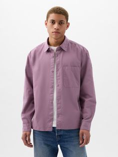 Relaxed Twill Shirt | Gap Choir Uniforms, Lavender Shirt, Layered Shirts, Purple Guy, Twill Shirt, Amethyst Purple, Casual Fits, Men Fashion, Patch Pocket