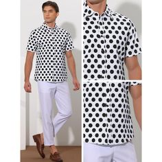 Made of 100% cotton, the Lars Amadeus Polka Dots Pattern Shirt is designed for men who appreciate both style and comfort. Featuring a point collar and short sleeves, this shirt is perfect for both formal and casual occasions. The polka dots pattern adds a fun and stylish touch to your wardrobe. The regular fit ensures a comfortable wear, while the button closure provides a classic look. Whether you're heading to the office, a meeting, or a party, this versatile shirt can be dressed up or down to Cotton Polka Dot Shirt With Button Closure, Polka Dot Cotton Shirt With Button Closure, Polka Dot Cotton Shirt For Spring, Spring Cotton Polka Dot Shirt, Spring Polka Dot Cotton Shirt, Polka Dot Summer Shirt With Buttons, Summer Collared Polka Dot Shirt, Summer Polka Dot Collared Shirt, Polka Dot Button-up Summer Shirt