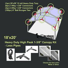 the instructions for how to build an outdoor canopy tent with wires and cords, including two poles