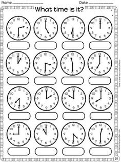 a printable worksheet for telling time to the hour, with clocks on it