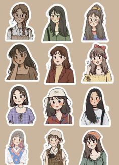 some stickers with different types of people on them, all in different colors and sizes