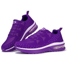 Sole Material Rubber Outer Material Knit Tennis Fabric Air Cushion Shoes:It Can Reduce Shock When Moving And Also Provide Additional Absorption And Support. Breathable Knitted Upper: Lightweight And Comfortable And Moisture-Wicking. Casual Purple Breathable Walking Shoes, Purple Breathable Mesh Running Shoes, Purple Sporty Sneakers, Sporty Purple Sneakers, Casual Purple Mesh Running Shoes, Casual Purple Lace-up Walking Shoes, Purple Mesh Running Shoes With Round Toe, Purple Mesh Running Shoes, Casual Non-slip Purple Sneakers