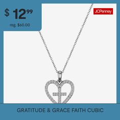 Faith - Faith hope love.Included: 1 Necklace(s)Features: In A Gift Box, Inspirational, Religious JewelryJewelry Closure: Spring Ring ClaspLink Construction: SemisolidShape: Cross, HeartStone Cut: RoundMetal Color: Silver ToneChain Length: 16 InchChain Width: 1 MillimetersChain Gauge: 015Extender Length: 2 InchPendant Length: 28.9mmPendant Width: 28.8mmChain Construction: CableCare: Wipe CleanStone Type: 45 Cubic ZirconiaMetal: Pure Silver Over BrassNecklace Type: Pendant NecklacesPendant & Char… Cross Heart, Faith Hope, Heart Pendant Necklace, Pure Silver, Spring Rings, Heart Pendant, Gratitude, Cubic Zirconia, Gift Box