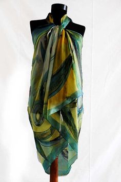 Green exotic flowers, Luxury silk shawl Painted by hand, Summer and winter silk shawl!!! Very beautifful and long silk scarf, shawl.Luxury silk shawl for your summer ,winter, your day ,your holliday! Size: 180/90 cm= 35/70 inches Bohemian Multicolor Silk Sarong, Silk Shawl Scarf For Beach, Silk Shawl Scarf For The Beach, Silk Shawl Scarves For Beach, Green Shawl For Beach, Green Silk Scarves For Summer, Green Silk Shawl Scarf, Multicolor Silk Scarf For Beach, Elegant Multicolor Silk Scarf For The Beach