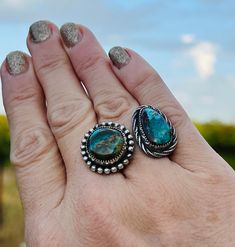 Very unique, one of kind ring. It features 2 gorgeous stones: with one beautifully designed ring shank! These Turquoise Mountain stones stand out above the rest & have such beautiful, rich hues of blues, greens & browns. This ring is a size 7 1/4 & is not very adjustable due to the heavy, solid band. It’s comfortable to wear & is a show stopper! Artisan Multi-stone Turquoise Ring, Unique Turquoise Opal Ring With Multi-stone Design, Unique Turquoise Multi-stone Opal Ring, Unique Turquoise Multi-stone Rings, Southwestern Turquoise Chrysocolla Ring, Southwestern Chrysocolla Turquoise Ring, Unique Turquoise Opal Ring For Anniversary, Unique Turquoise Opal Ring, Unique Turquoise Chrysocolla Ring