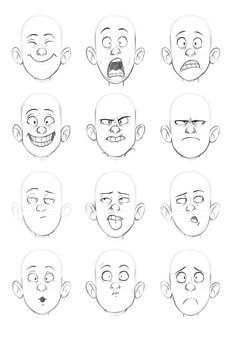 an image of various facial expressions drawn by hand