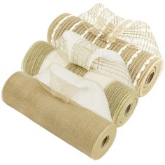 three rolls of burlocked fabric on top of each other