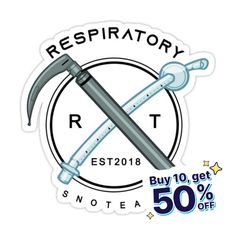 a sticker with the words respiratory and two crossed swords in it