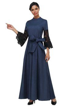 Serafina 3053D Non-stretch Blue Denim Dress For Fall, Fitted Denim Maxi Dress, Elegant Dark Wash Cotton Dress, Blue Denim Long Sleeve Dress, Denim Blue Midi Dress In Denim, Elegant Dark Wash Midi Dress, Casual Denim Blue Maxi Dress, Non-stretch Cotton Dress For Fall, Non-stretch Cotton Midi Dress For Fall