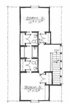 the floor plan for a two story house with an upstairs bedroom and living room area