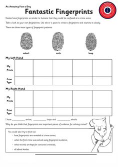 a worksheet with three fingerprints on it