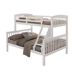 Bruke Twin/Full Size Bunk Bed with Ladder, Slatted White Solid Hardwood By Casagear Home Full Size Bunk Bed, Full Size Bunk Beds, Bed With Ladder, Twin Over Full Bunk Bed, Full Bunk Bed, Kids Desk Chair, Top Bunk, Full Bunk Beds, Patio Storage