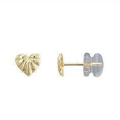 Fluted details add a shimmering touch to these Charming Girl 14k gold heart stud earrings. Fluted details add a shimmering touch to these Charming Girl 14k gold heart stud earrings.  Size: 5.5 mm x 6.5 mm Backings: push-on screw-off Metal: 14k gold Finish: polished Packaging: boxed Nickel free Size: One Size. Color: Multi/None. Gender: female. Age Group: kids. 14k Gold Diamond Cut Heart Earrings, Gold Heart Earrings Diamond Cut Gift, 14k Gold Heart Earrings With Diamond Cut, Valentine's Day Yellow Gold Heart Earrings With Diamond Cut, 14k Yellow Gold Heart Earrings With Diamond Cut, Gold Heart Stud Earrings, Gold Heart Studs, Heart Stud Earrings, Heart Studs