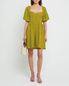 Price Comparison Few Moda $69 Sandro $265 Other Stories $225 Product Details Short and sweet, this mini dress is done with a bustier-style bodice and elbow-length sleeves. Covered buttons up the front add the finishing touch.- Side zipper- Faux Buttons- Content: 40% Linen, 60% Viscose Style# K21WDR10128X Fit Notes - Mo Chartreuse Outfit, Bra Size Charts, Short And Sweet, Price Comparison, Elbow Length Sleeve, Active Wear Tops, Covered Buttons, S Models, Model Measurements