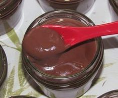 a spoon in a jar filled with chocolate pudding