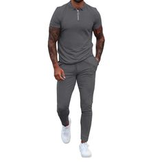 1.Material: This tracksuit for men set made of high-quality fabric, durable, anti-pilling, skin-friendly and lightweight, which give your a great flexibility and comfort wearing experience for jogging or gym training. 2.Quarter Zip Design: Casual zipper polo shirt set is finished with a 1/4 zip neckline, muscle fit cut and complements your physique. The stand collar design can help you to keep your neck warm, and increase your visual height. 3.Drawstring Track Pants: The waistband is designed wi Mens Tracksuit Set, Zipper Polo Shirt, Womens Cosplay, Athletic Dress, Track Suit Men, Zip Design, Jogging Suit, Collared Sweatshirt, Sweatshirt Set