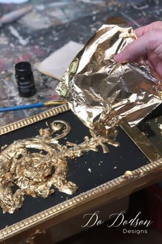 Adhesives matter when applying gold leaf and should not be skimped on. Gold on black... can you imagine? Dark Brown Furniture, Hand Painted Dressers, Using Chalk Paint