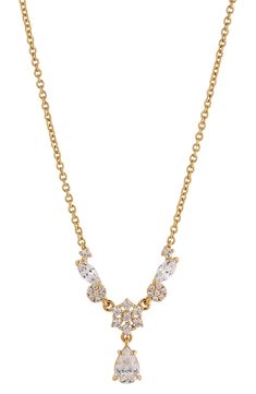 A delicate chain plated in 18-karat gold blossoms with cubic zirconia flowers in this frontal necklace. 16" length; 2" extender 18k-gold plate/cubic zirconia Imported Delicate Chain, Keep Jewelry, Nordstrom Store, Cubic Zirconia, 18k Gold, Blossom, Gold Plate, Plating, Nordstrom