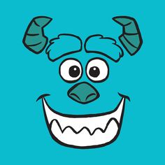 an image of a cartoon monster with big eyes and horns on his head, drawn in blue