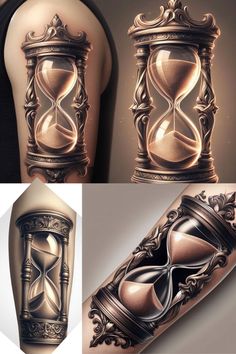 an artistic tattoo design with sandglasses on it