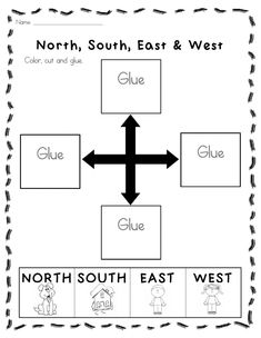 the north, south, east and west worksheet is shown in black and white