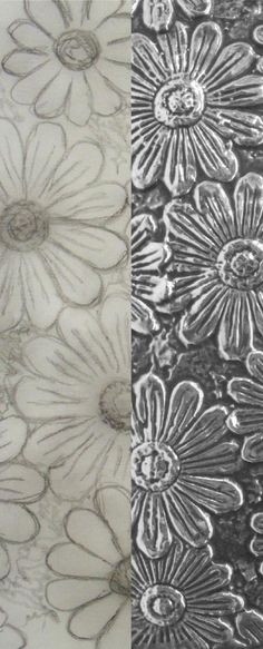 two different pictures with flowers on them, one is black and the other is white