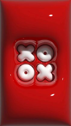 an abstract red background with white letters and symbols in the center, including xoxo