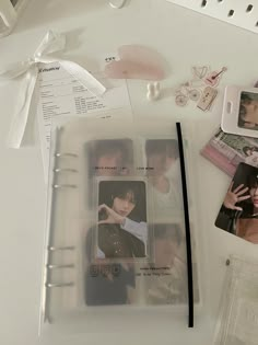 the contents of a personal album laid out on a table