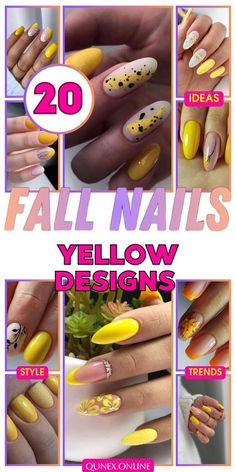 Yellow Autumn Nails, Fall Nails With Glitter, Fall Nails French Tip, Fall Nails French, Yellow Fall Nails, Nails Design Simple, Fall Nails Coffin, Fall Nails Short, Fall Nails Design