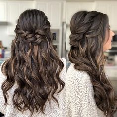 Easy Prom Hairstyles, Wedding Hair Brunette, Bridal Hair Half Up, Bridesmaid Hair Long