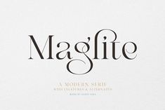 the word magfie written in black ink on a white paper with gold lettering