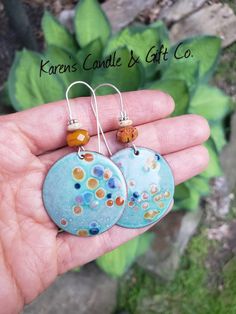 Beachy Vibes Earrings enameled copper splattered blue and | Etsy Enamel On Copper Jewelry, Handmade Turquoise Enamel Earrings, Copper Enamel Earrings, Bohemian Hand-painted Enamel Jewelry, Artistic Enamel Dangle Earrings, Torch Fired Enamel Jewelry, Beachglass Jewelry, Enameled Copper, Blue Sodalite