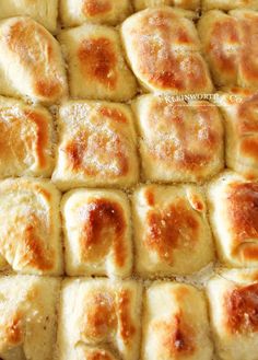 a casserole dish filled with bread rolls