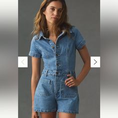 Worn Once. Rolla Size Xs Denim Romper. Fitted Jumpsuits And Rompers With Pockets, Fitted Short-length Jumpsuits And Rompers With Pockets, Fitted Light Wash Denim Jumpsuit With Pockets, Fitted Cotton Denim Jumpsuit, Fitted Mid-rise Light Wash Denim Jumpsuit, Fitted Short Denim Jumpsuit, Fitted Blue Denim Jumpsuit, Short Length, Fitted Blue Denim Jumpsuit Short Length, Fitted Mid-rise Denim Jumpsuit