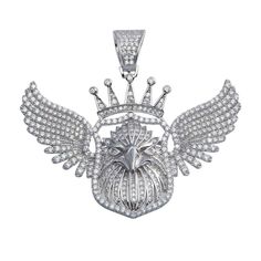 Silver 925 Rhodium Plated Crowned Eagle Hip Hop Pendant Dimensions: 43.9mm X 48.6mm Metal: 925 Sterling Silver Finish: Rhodium Plated Stone: Clear Cubic Zirconia Silver Pendant With Diamond Cut, Silver Diamond Cut Pendant Jewelry, Silver Pendant Jewelry With Diamond Cut, Sterling Silver Jewelry With Diamond Cut In Silver, Silver Diamond Pendant Jewelry, White Gold Diamond Jewelry With Large Pendant, Luxury White Gold Jewelry With Large Pendant, Classic Silver Medallion Jewelry, Luxury Silver Necklaces With Large Pendant