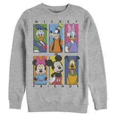 Who knew that dressing "mousey" could be so cute!? Celebrate Walt Disney's most iconic character with this officially licensed Disney Mickey Mouse and Friends Colorful Character Panels Men's Graphic Crewneck Sweatshirt. This adorable sweatshirt features a graphic of six colorful panels with Donald Duck, Goofy, Daisy Duck, Minnie Mouse, Mickey Mouse, and Pluto smiling across the front. Add this sweatshirt to your Disney collection for the perfect style on your next trip to Disneyland! Friends Sweatshirt, Mens Crewneck Sweatshirt, Friends Characters, Disney Men, Mickey Mouse And Friends, Disney Outfits, Mickey And Friends, Crew Sweatshirts, Pullover Men