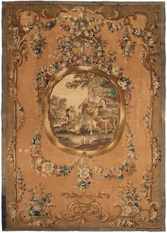 an old rug with a painting on it