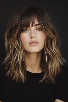 Get Inspired: 19 Stunning Shoulder-Length Hairstyles with Curtain Bangs Layers For Long Hair Round Face, Curtain Bangs With Layers Side Part, Hairstyles For Round Faces With Bangs, Lob With Bangs Oval Face, Short Medium Hair With Curtain Bangs, Curtain Fringe Bangs Medium Hair, Medium Hair Bangs Hairstyle, Hair That Frames The Face, Collarbone Hair With Bangs