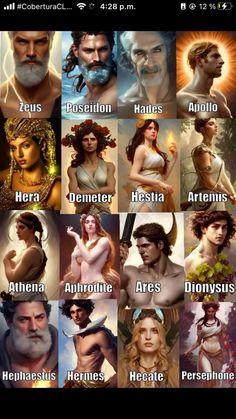 an image of the zodiac sign for men and women in different poses, with their names on