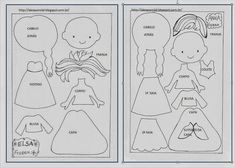 two paper dolls that are cut out to look like children's dresses and hair