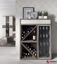 a wine rack with several bottles in it