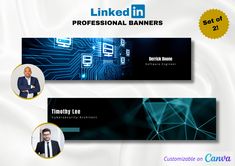 two business banners for linkedin, one with an image of a man in a suit and