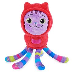 a stuffed animal with multicolored stripes on it's legs and hoodie