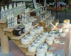 many jars and containers are on display at an outdoor market