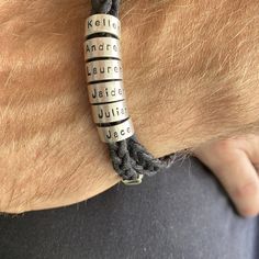 Personalized Man Bracelet with Small Custom Beads in Sterling | Etsy Silver Leather Bracelet With Round Beads As Gift, Adjustable Engraved Sterling Silver Beaded Bracelets, Father's Day Engraved Silver Leather Bracelet, Silver Engraved Leather Bracelet For Father's Day, Silver Engraved Leather Bracelets For Father's Day, Custom Engraved Bracelet, Man Bracelet, Dad Jewelry, Engraved Bracelet