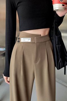 Khaki Wide Leg Pants, Casual Office Style, Look Office, Pant Length, Straight Trousers, Office Casual, Office Fashion, Straight Pants